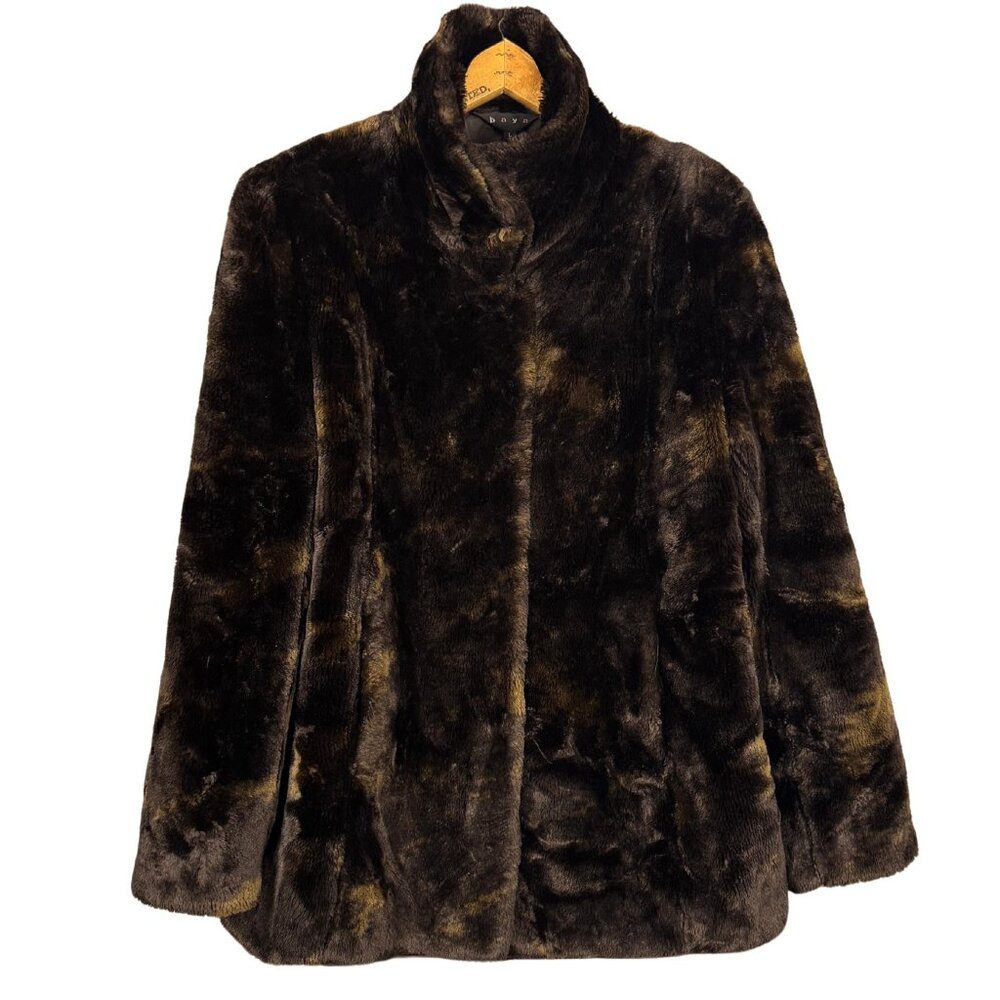 Vintage 90s Brown Faux Fur Coat, Mob Wife Jacket, Size Large